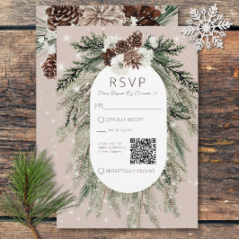 Boho Tan Pine Winter Sparkle QR-Code RSVP Karte
