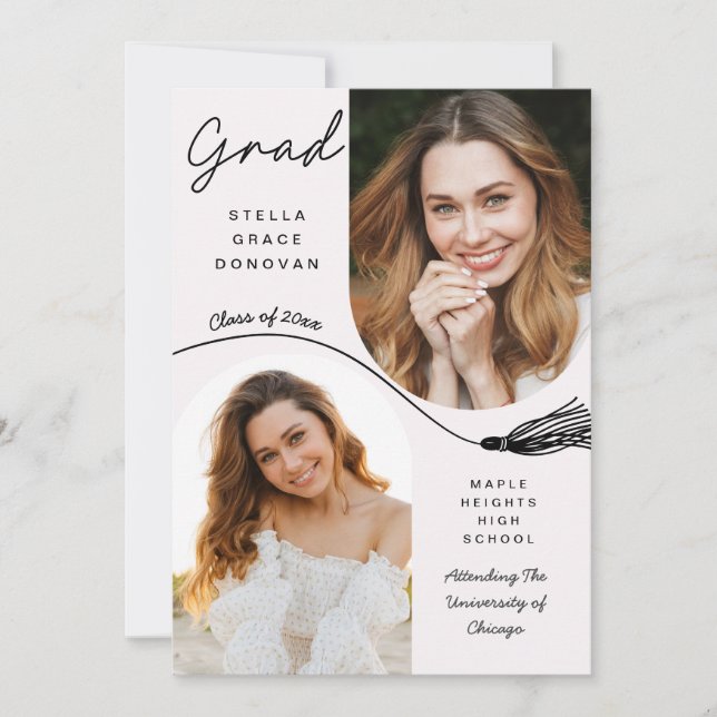 Boho Tassel Grad Announcement with Photo Einladung (Vorderseite)