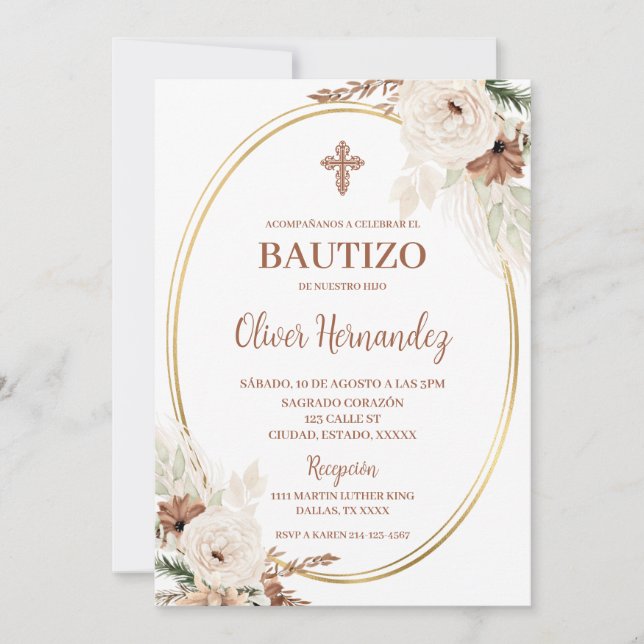 Boho Taufe Spanische Einladung (Vorderseite)