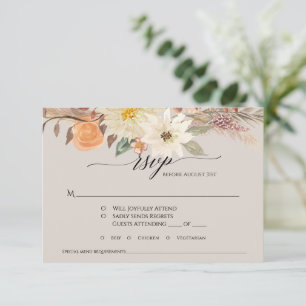 Boho Taupe Erdige Herbstblumen Pampasgras Hochzeit RSVP Karte