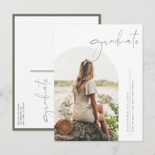 Boho Taupe Green Minimalistisch Arch Foto Abschlus Ankündigungspostkarte