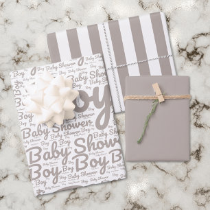 Boho Taupe Script Typografie Boy Baby Shower Geschenkpapier Set
