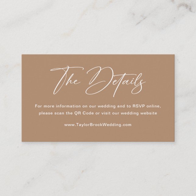 Boho Taupe Wedding Details Begleitkarte (Vorderseite)