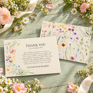 Boho-Taupe-Wildflower-Wiesen-Hochzeit Dankeskarte