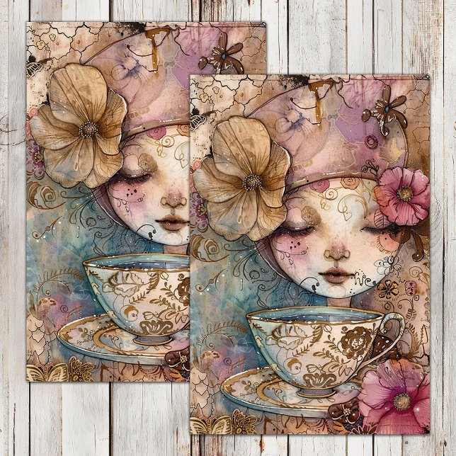 BOHO TEA MÄDCHEN DECOUPAGE TISSUPAPIER SEIDENPAPIER (BOHO TEA GIRL DECOUPAGE TISSUE PAPER)