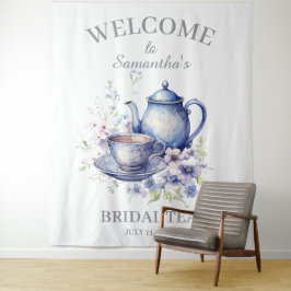 Boho Tea Pot Floral Blue Brautparty Tee Party Wandteppich