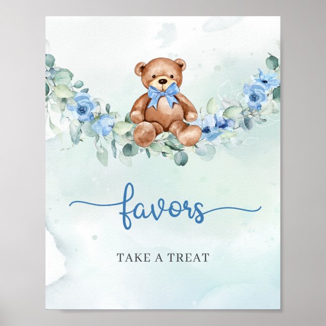 Boho Teddy Bär blauer Eukalyptus-Favorit Poster (Vorne)