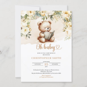 Boho Teddy Bär liest ein Buch grün und braun Einladung