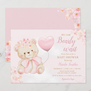 Boho-Teddy-Bär-Mädchen-Rosa Kaum warten Baby-Party Einladung