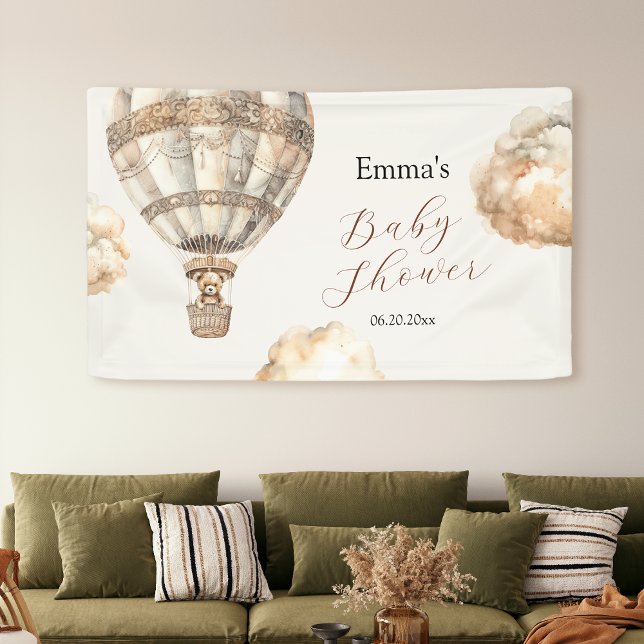 Boho Teddy Bear Air Ballon Wolken Baby Dusche Banner (Boho Teddy Bear Air Balloon Clouds Baby Shower Banner)