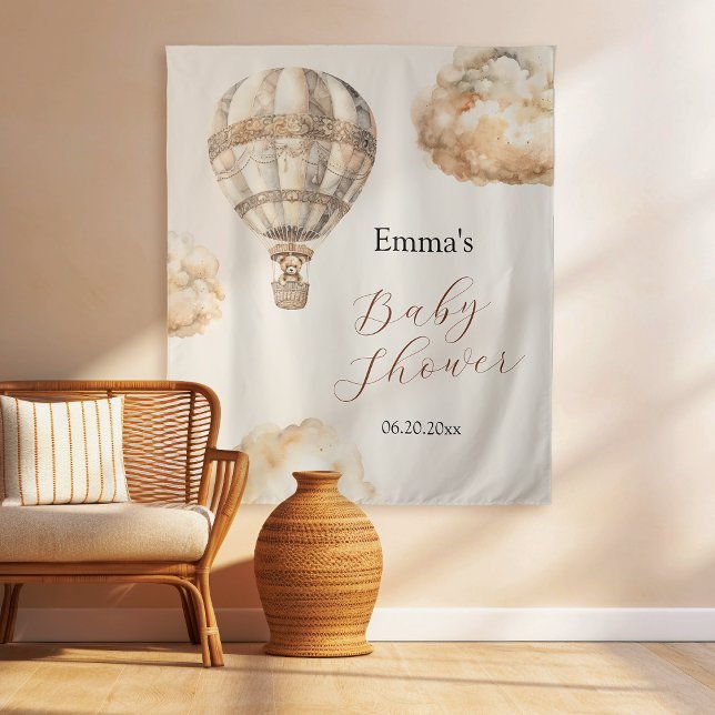 Boho Teddy Bear Air Ballon Wolken Baby Dusche Wandteppich (Boho Teddy Bear Air Balloon Clouds Baby Shower Tapestry)