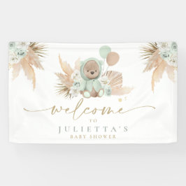 Boho Teddy Bear Baby Dusche Grüner Bär Willkommen Banner