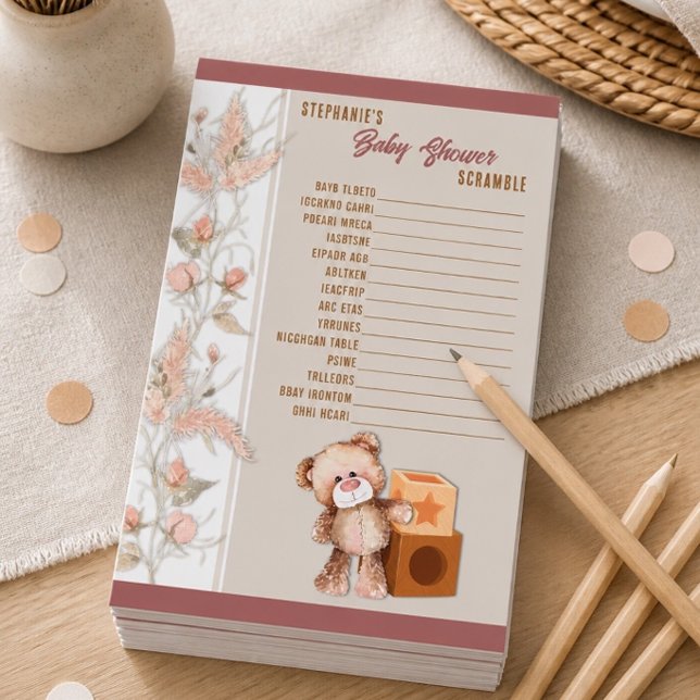 Boho Teddy Bear Baby Shooting Scramble Game Briefpapier (Von Creator hochgeladen)