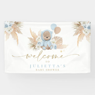 Boho Teddy Bear Baby Shower Boy Blue Bär Willkomme Banner