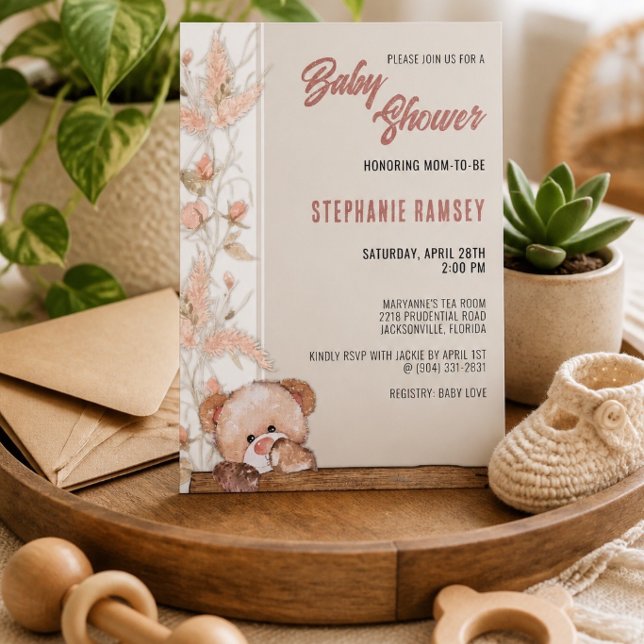 Boho Teddy Bear Baby Shower Einladung (Von Creator hochgeladen)