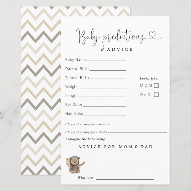 Boho Teddy Bear Baby Shower Predictions Ratschläge (Vorne/Hinten)