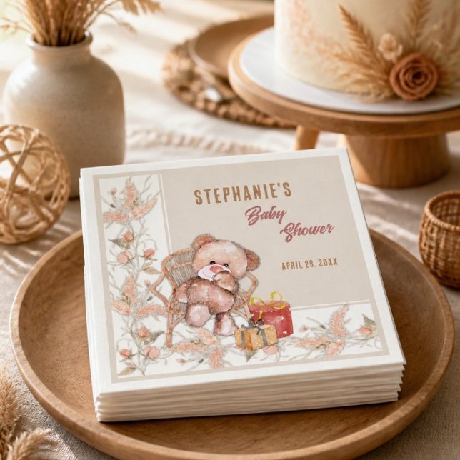 Boho Teddy Bear Baby Shower Serviette (Von Creator hochgeladen)