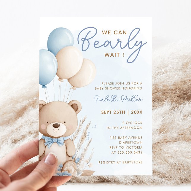 Boho Teddy Bear Balloon Boy Bearly Wait Einladung (Von Creator hochgeladen)