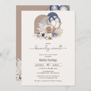 Boho Teddy Bear & Balloons Bearly Wait Baby Dusche Einladung