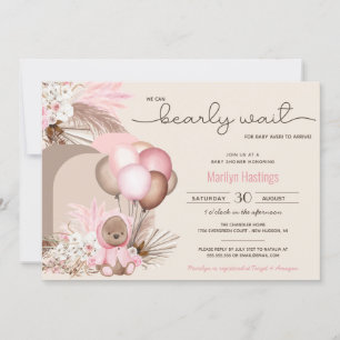 Boho Teddy Bear & Balloons Bearly Wait Baby Dusche Einladung