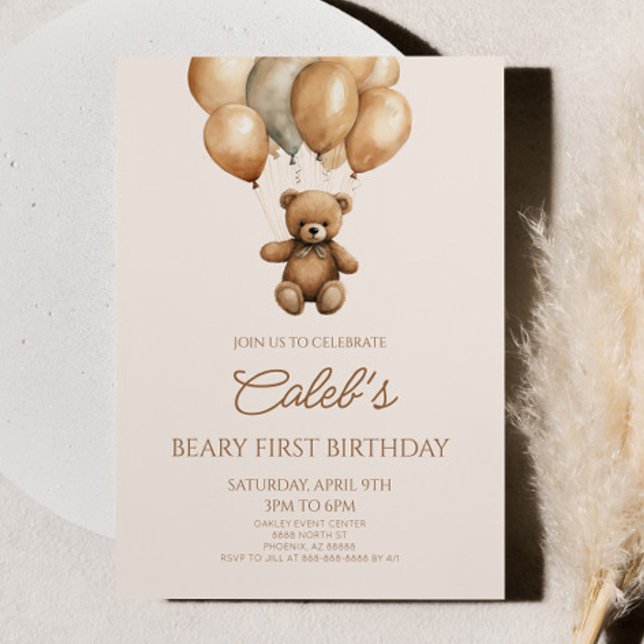 Boho Teddy Bear Beary Erster Geburtstag Party Einladung (Von Creator hochgeladen)