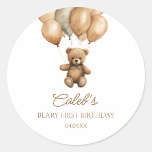 Boho Teddy Bear Beary Erster Geburtstag Party Runder Aufkleber