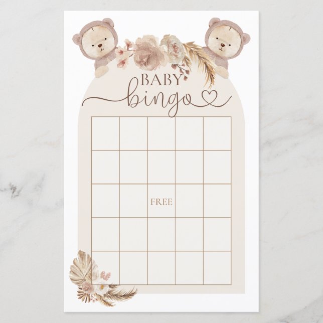 Boho Teddy Bear Bingo Baby Showspiel (Vorderseite)