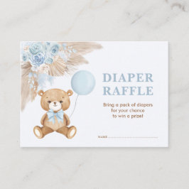 Boho Teddy Bear Blue Balloon Diaper Raffle Begleitkarte