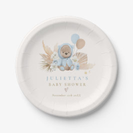 Boho Teddy Bear Blue Bearly Wait Baby Dusche Pappteller