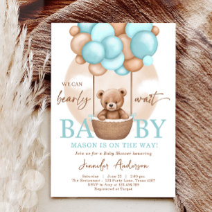 Boho Teddy Bear Blue Boy Bearly Wait Baby Dusche Einladung