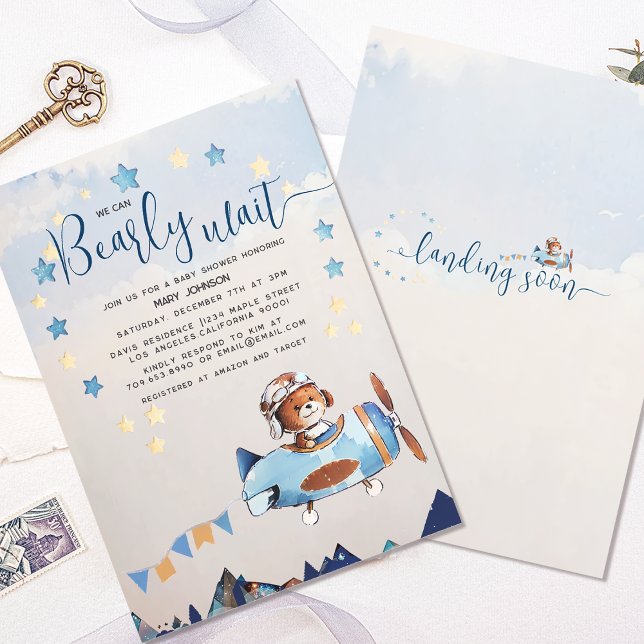 Boho Teddy Bear Boy Bearly Wait Baby Dusche Einladung (Von Creator hochgeladen)
