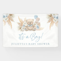 Boho Teddy Bear Boy Blue Baby Dusche Willkommen