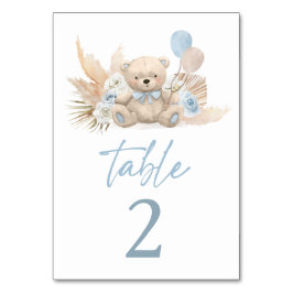 Boho Teddy Bear Boy Blue Bearly Wait Baby Dusche Tischnummer