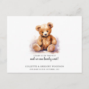 Boho Teddy Bear Brown Green Bearly Wait Schwangers Ankündigungspostkarte