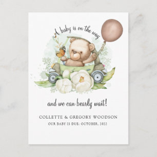 Boho Teddy Bear Brown Sage Green Bearly Wait Anno Ankündigungspostkarte