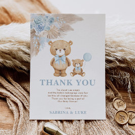 Boho Teddy Bear Dusty Blue Floral Baby Boy Dankeskarte