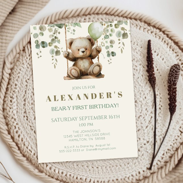 Boho Teddy Bear Geburtstagsparty Einladung (Boho Teddy Bear Bear-y First Birthday Party Invitation)