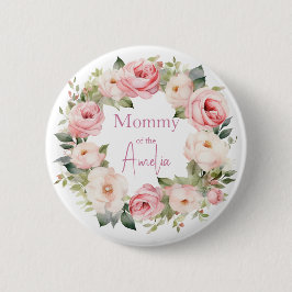 Boho Teddy Bear Girl Pink Bear Floral Birthday  Button