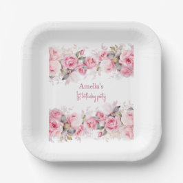 Boho Teddy Bear Girl Pink Bear Floral Birthday  Pappteller