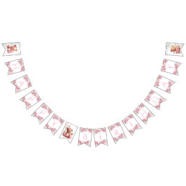 Boho Teddy Bear Girl Pink Bear Floral Birthday  Wimpelkette