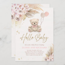 Boho Teddy Bear Girl Pink Bearly Wait Baby Dusche