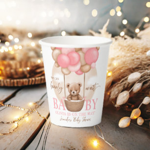 Boho Teddy Bear Girl Pink Bearly Wait Baby Dusche Pappbecher