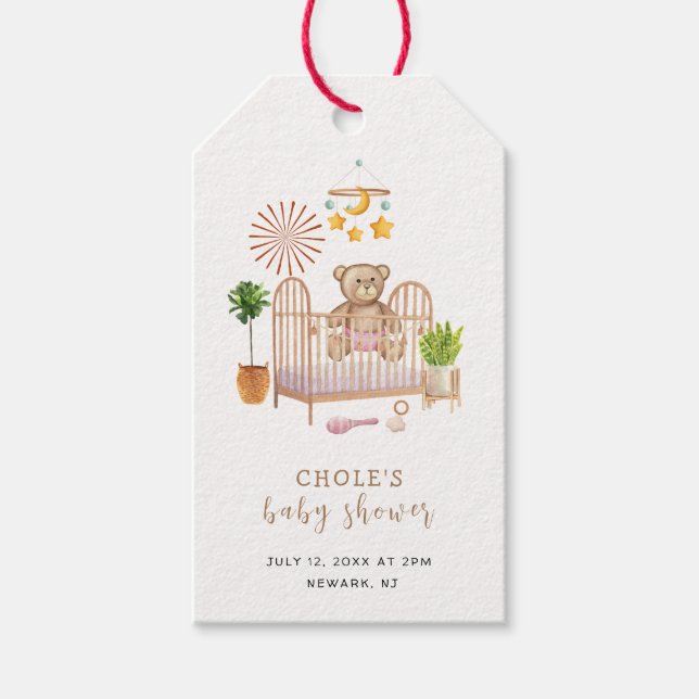 Boho Teddy Bear Kinderzimmer Babydusche Geschenkanhänger (Vorderseite)