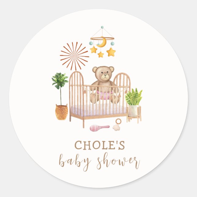 Boho Teddy Bear Kinderzimmer Babydusche Runder Aufkleber (Vorderseite)