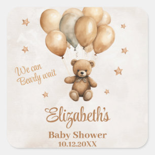 Boho Teddy Bear mit Balloons Baby Dusche Quadratischer Aufkleber