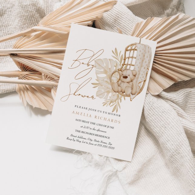 Boho Teddy Bear Neutral Baby Dusche Einladung (Von Creator hochgeladen)