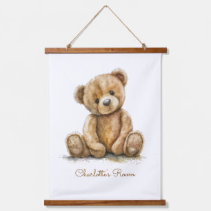 Boho Teddy Bear Personalisiert Kinderzimmer Wandteppich Mit Holzrahmen