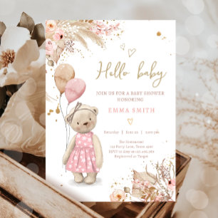Boho Teddy Bear Picnic Girl Pink Baby Shower Invit Einladung