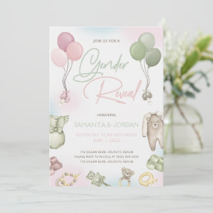 Boho Teddy Gender Reveve Invitation Card Einladung
