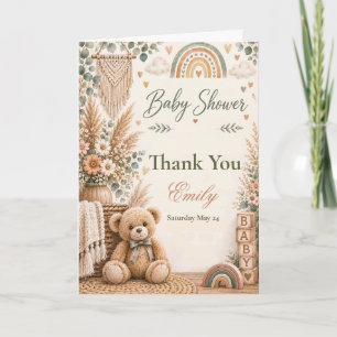 Boho-Teddybär-Baby-Party Dankeskarte